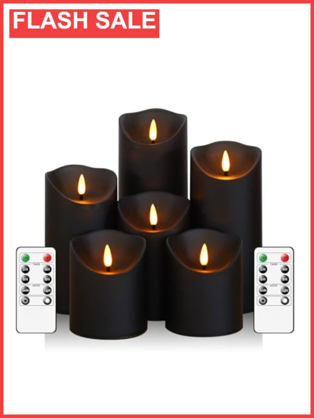Set of 6 Flameless Flickering LED Candles with Remote Timer Battery Operated